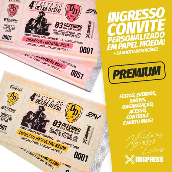 Ingresso Convite Personalizado Color Festa Evento . 200 Foto 1