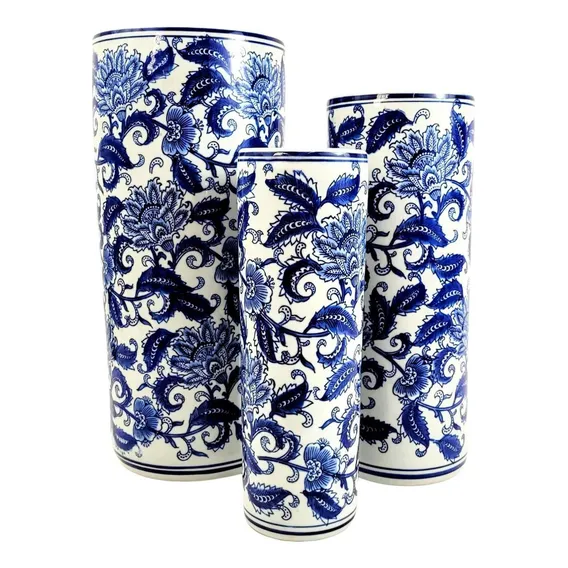 Inigual Vaso Porta Guarda Chuva Decorativo Azul e Branco 45/40/34cm Foto 1