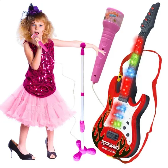 Instrumentos Musicais Guitarra + Microfone Infantil Menina Foto 1