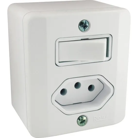 Interruptor Com Tomada 10a Sistema X Caixa Sobrepor Externo Cor Branco Foto 1