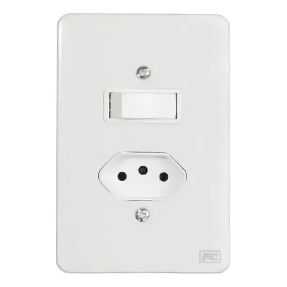 Interruptor Simples 1 Tecla + 1 Tomada 10a C/ Placa Homelink Foto 1