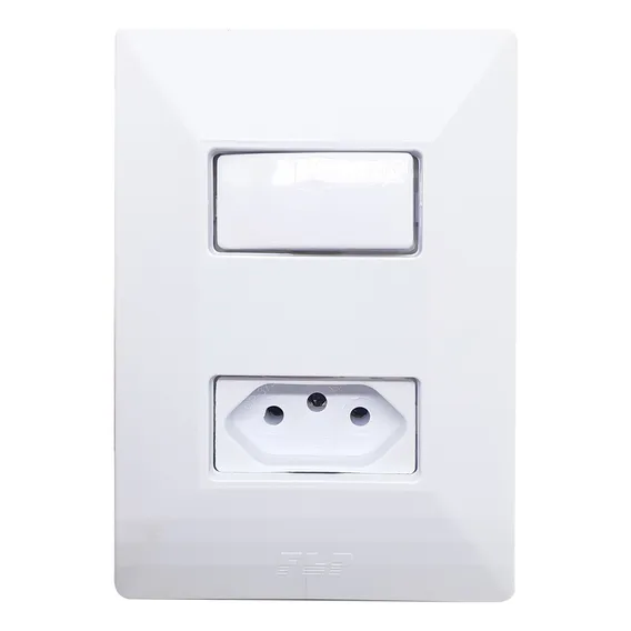Interruptor Simples 1 Tecla + Tomada 2p+t 10a Placa 10 Unid Cor Branco Corrente Nominal 10 A Voltagem Nominal 110v Foto 1