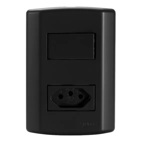 Interruptor Simples Com Tomada 20a Modular Preto Fosco 4x2 Foto 1
