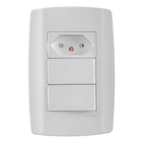 Interruptor Slim Duplo Simples 10a + 1 Tomadas 10a - Ilumi Foto 1
