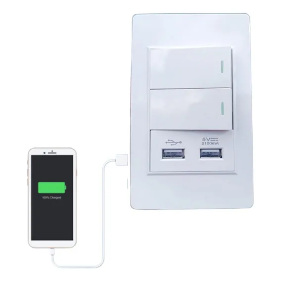 Interruptor Tomada Duplo Liga Desliga + 2 Entrada Usb Bivolt Cor Branco Foto 1