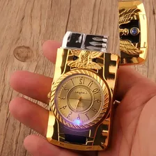 Isqueiro Relógio Águia Recarregável Led Rgb A Gás Dourado Foto mini 3