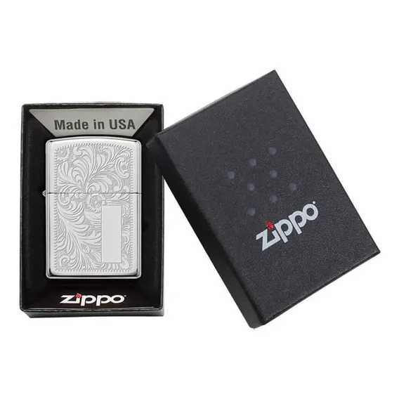Isqueiro Zippo 352 Venetian Cromado Polido Marcação + Fluido Foto 1