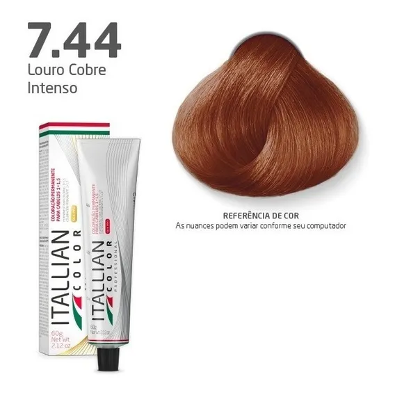 Itallian Color Coloração 60g Louro Cobre Intenso 7.44 Tom Louro Cobre Intenso Foto 1