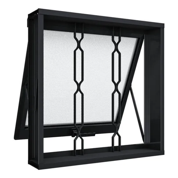 Janela De Aço Maxim-ar Com Grade Mosaico 60x60cm Aço Foto 1