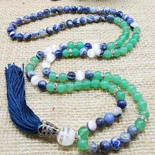 Japamala 108 Pedras Naturais Sodalita, Qtzo Verde, Selenita Cor Azul Foto mini 4