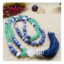 Japamala 108 Pedras Naturais Sodalita, Qtzo Verde, Selenita Cor Azul Foto mini  3
