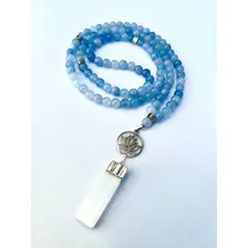 Japamala Jade Azul Com Flor De Lotus Mantra De Oração Foto mini 2