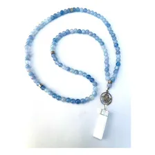 Japamala Jade Azul Com Flor De Lotus Mantra De Oração Foto mini 3