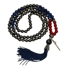 Japamala Terço 108 Contas Lápis Lazuli E Hematita Cor Azul Foto  mini 1