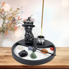 Jardim Zen Japonês Estátua Gato Bruxo + Caldeirão Céu Prata Foto mini  3
