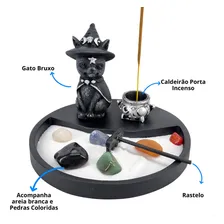 Jardim Zen Japonês Estátua Gato Bruxo + Caldeirão Céu Prata Foto mini  2