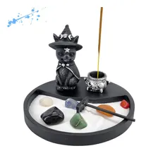 Jardim Zen Japonês Estátua Gato Bruxo + Caldeirão Céu Prata Foto  mini 1