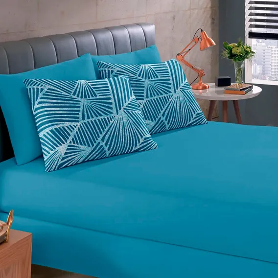 Jg Lençol Solteiro 2pç Estampado 100% Algodão Azul Buettner Foto 1