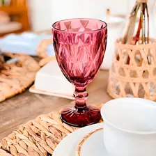 Jogo 10 Taça De Vidro Diamond Diamante Rosa 300ml Class Home Foto mini 4