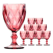 Jogo 10 Taça De Vidro Diamond Diamante Rosa 300ml Class Home Foto mini 1