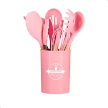 Jogo 12 Peças Utensílios Silicone Colher Espátula Concha Cor Rosa Foto mini  2