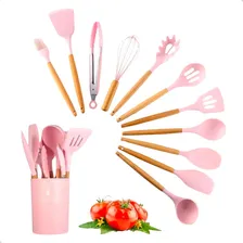 Jogo 12 Peças Utensílios Silicone Colher Espátula Concha Cor Rosa Foto  mini 1