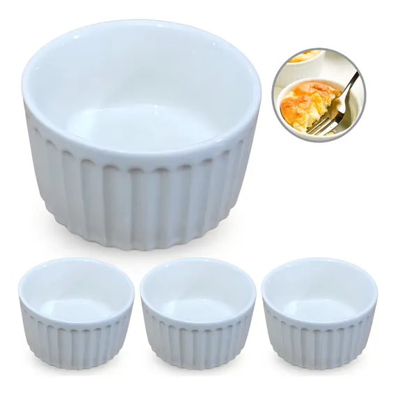 Jogo 12 Ramekim 190ml Porcelana Branco Suflê Torta Pure Bolo Liso Foto 1