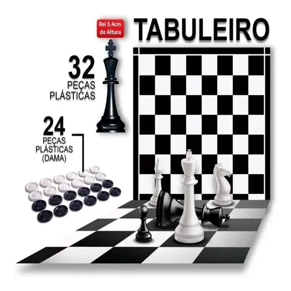 Jogo 2 em 1 Xadrez & Dama Pais & Filhos 2811 Xadrez com 32 Pecas e Dama 24 Pecas com Tabuleiro Foto 1