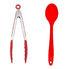 Jogo 2 Peças Colher 28cm E Pinça Multiuso 25cm Vermelha Foto mini 1