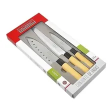 Jogo 3 Facas Modelo Asia Japonesa Sashimi Sushi Salmão Peixe Cor Aço Inox Foto mini 2