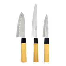 Jogo 3 Facas Modelo Asia Japonesa Sashimi Sushi Salmão Peixe Cor Aço Inox Foto mini 1