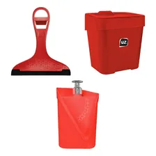Jogo 3 Peças Utensílios Cozinha Acessórios Pia Lixinho Cor Vermelho Foto mini 1