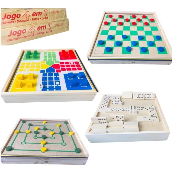 Jogo 4 Em 1 Jogos Dama Trilha Ludo Dominó Em Cx De Madeira Foto 1