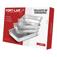 Jogo 4 Forma Assadeira Bolo Fosca Tabuleiro Alumínio Fortlar Cor Polida Foto  mini 1