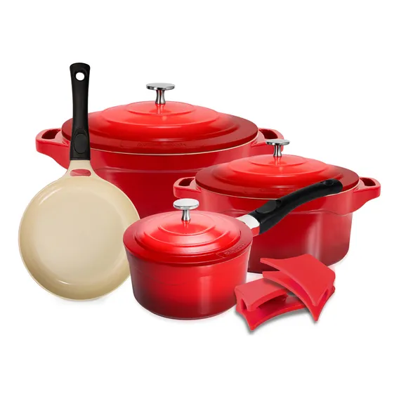 Jogo 4 Panela Cerâmica Indução Antiaderente Vermelha Le Cook Cor Vermelho Foto 1