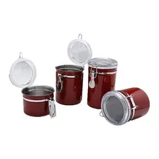 Jogo 4 Porta Mantimentos Vermelho Inox Hermético A7 Foto mini 2