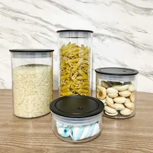Jogo 4 Potes Decorativos Cozinha Organizador Alimentos Preto Foto mini 2