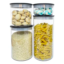 Jogo 4 Potes Decorativos Cozinha Organizador Alimentos Preto Foto mini 1