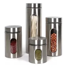 Jogo 4 Potes Herméticos Porta Mantimentos Em Vidro Aço Inox Foto mini 1