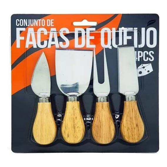 Jogo 4 Utensílios Para Queijo Facas Espátula Garfo Foto 1