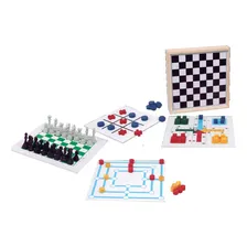 Jogo 5 Em 1 Mdf Xadrez Velha Dama Trilha Ludo Foto mini 1