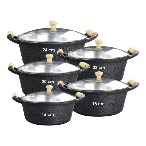 Jogo 5 Panela Alumínio Batido Craqueada Caçarola Kit Fundido Foto 1