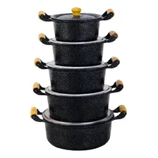 Jogo 5 Panela Alumínio Batido Craqueada Caçarola Kit Fundido Foto  mini 1
