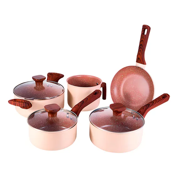 Jogo 5 Panelas Antiaderente Indução Cerâmica Tampa Vidro Cor Jogo 5 Panelas Rose Creme Foto 1