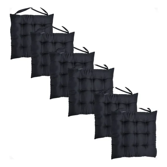 Jogo 6 Assentos Para Cadeira Tecido Oxford 40x40cm Futon Cor Preto-6pc Foto 1