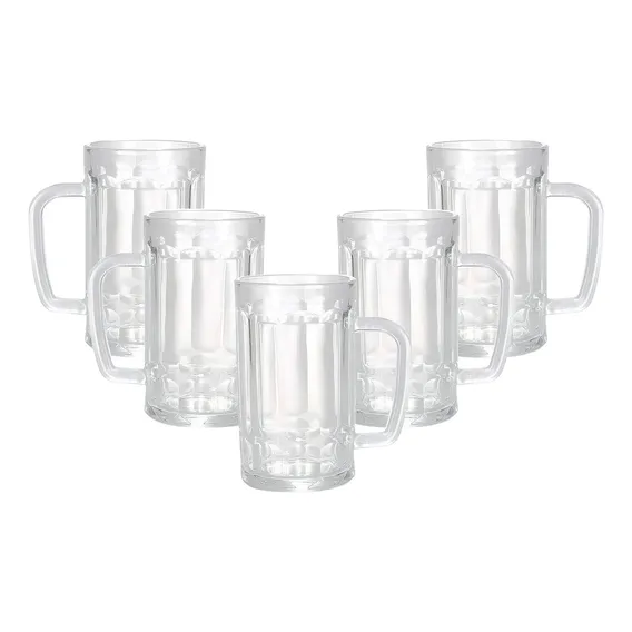 Jogo 6 Caneca De Vidro 375ml Robusta Com Alça Cerveja Chopp Foto 1