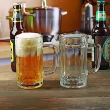 Jogo 6 Caneca De Vidro 375ml Robusta Com Alça Cerveja Chopp Foto mini 2