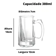 Jogo 6 Canecas Cerveja Chopp 380ml Vidro Foto mini 2