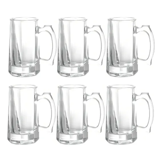 Jogo 6 Canecas Cerveja Chopp 380ml Vidro Foto 1