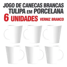 Jogo 6 Canecas De Porcelana Branca Lisa Tulipa 290ml Cor Branco 6 Canecas Foto mini 4